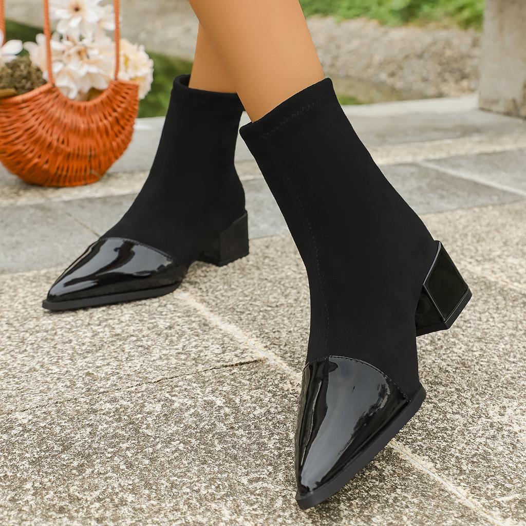 Women Ankle Boots Chunky Mid Heels Shoes Woman Pointed Toe Trend Shoes Winter New Goth Walking Chelsea Boots Botas De Mujer
