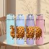 1PC Cartoon Giraffe 750ml Color Plastic Sports Water Bottle Leakproof Flip Straw Lid Suitable for Sports Office Home Use
