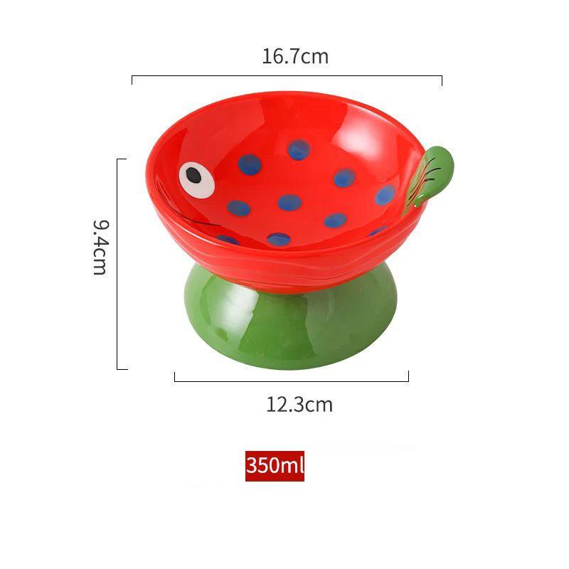 

Ceramic Anti-Overturning Food Bowl, Protective Cervical Spine, High Feet, Cute Fish Pattern, Drinking Water, Pet, Dog, Cat, 1Pc