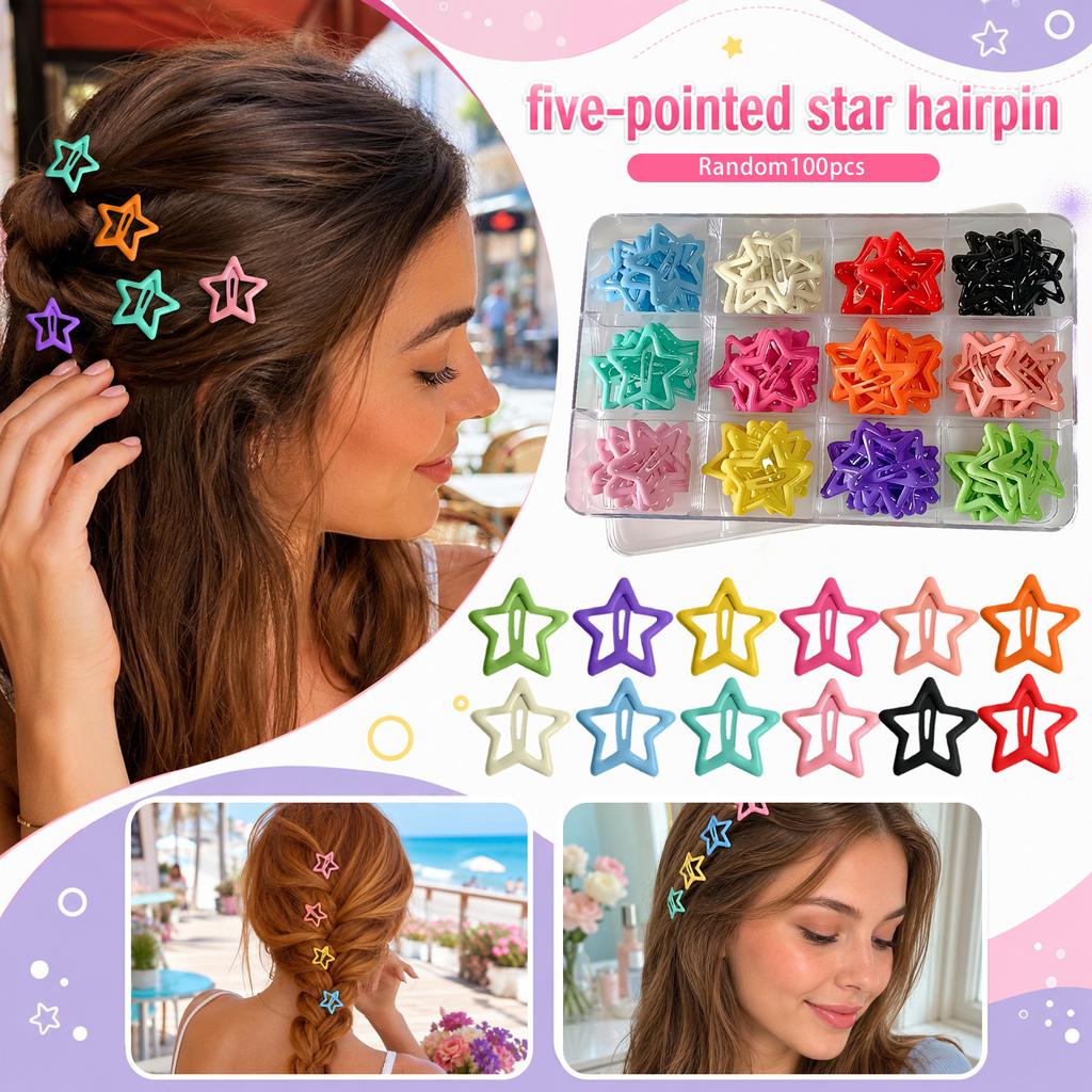 Buntes Stern-Haarklammern-Set - 5 Stern-Haarnadeln für Damen Mädchen, 1 Schachtel Verschiedene Zufällige Farben