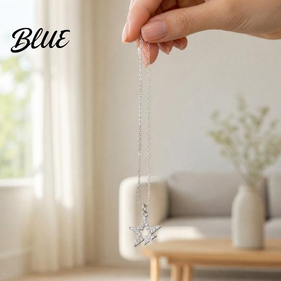 Shiny Star Pendant Five-pointed Necklace Sparkling Rhinestone Stars Adjustable Alloy