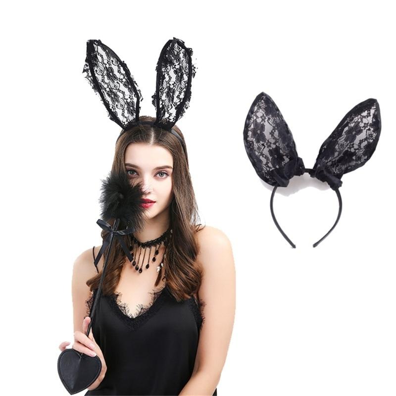 Women Cosplay Lace Hairband Rabbit Ear Headband LolitaStyle MaskedParty Headwear