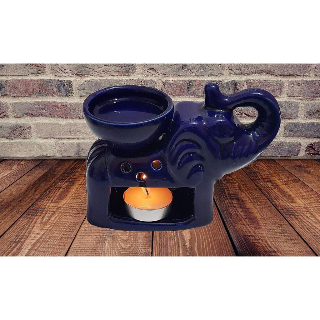 Blue Elephant Ceramic Oil Burner with Tealight Candle – Handcrafted Decorative Aroma Diffuser for Home & Spa Use