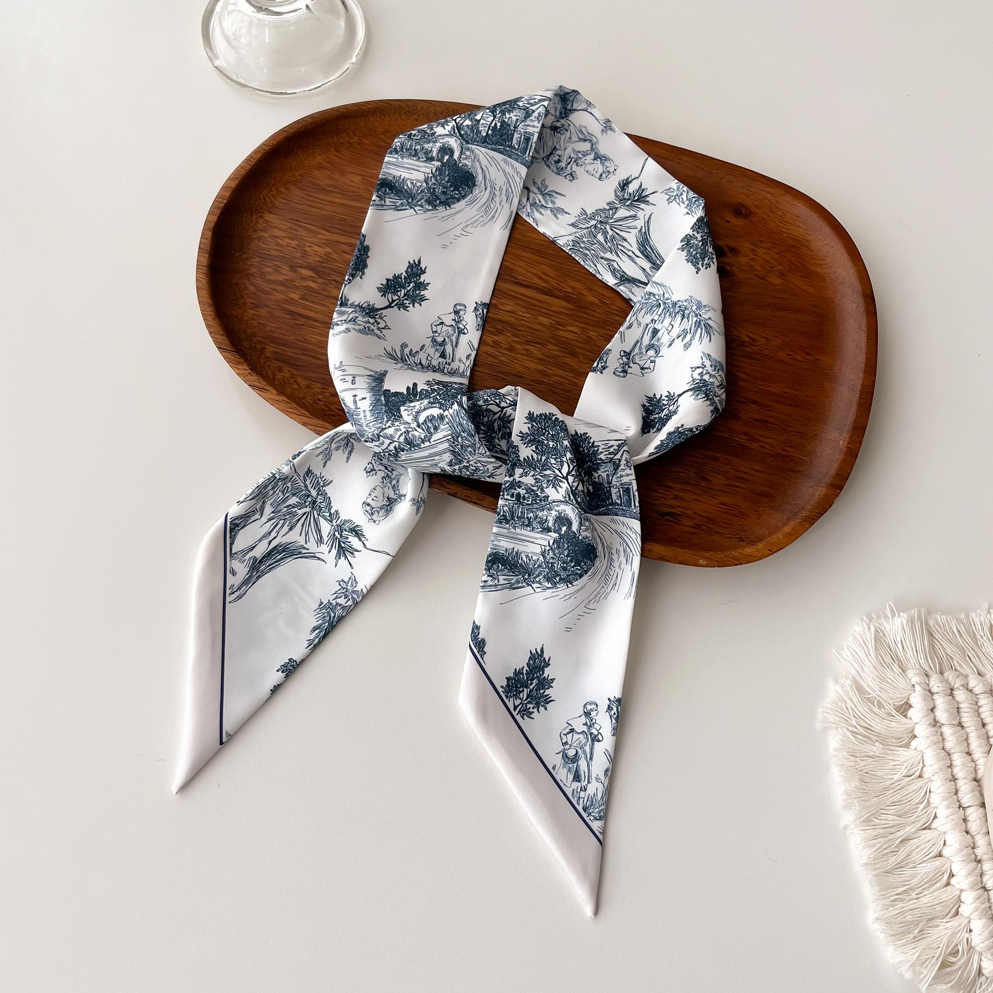

Long Neckerchief Skinny Hair Bands Women Silk Scarfs Fashion Headbands Bag Scarves Print Hairband Neck Scarf For Ladies