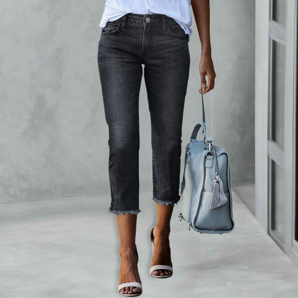Dameskinny ripped trendy jeans distressed stretchy denimbukser