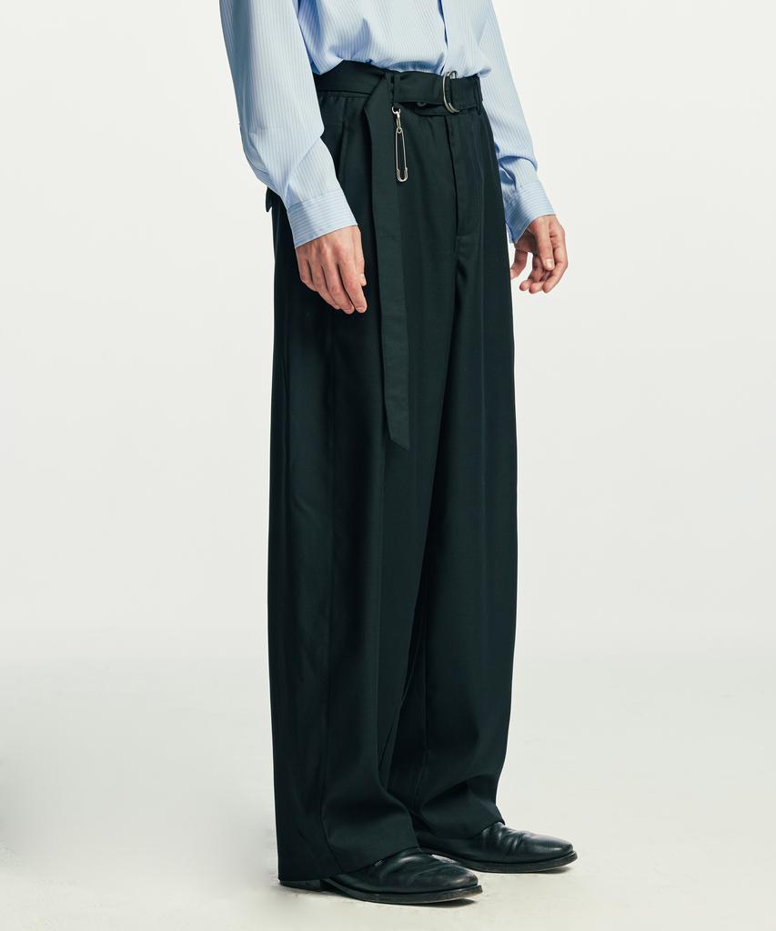 SSY Belted Pin Wide Slacks Black