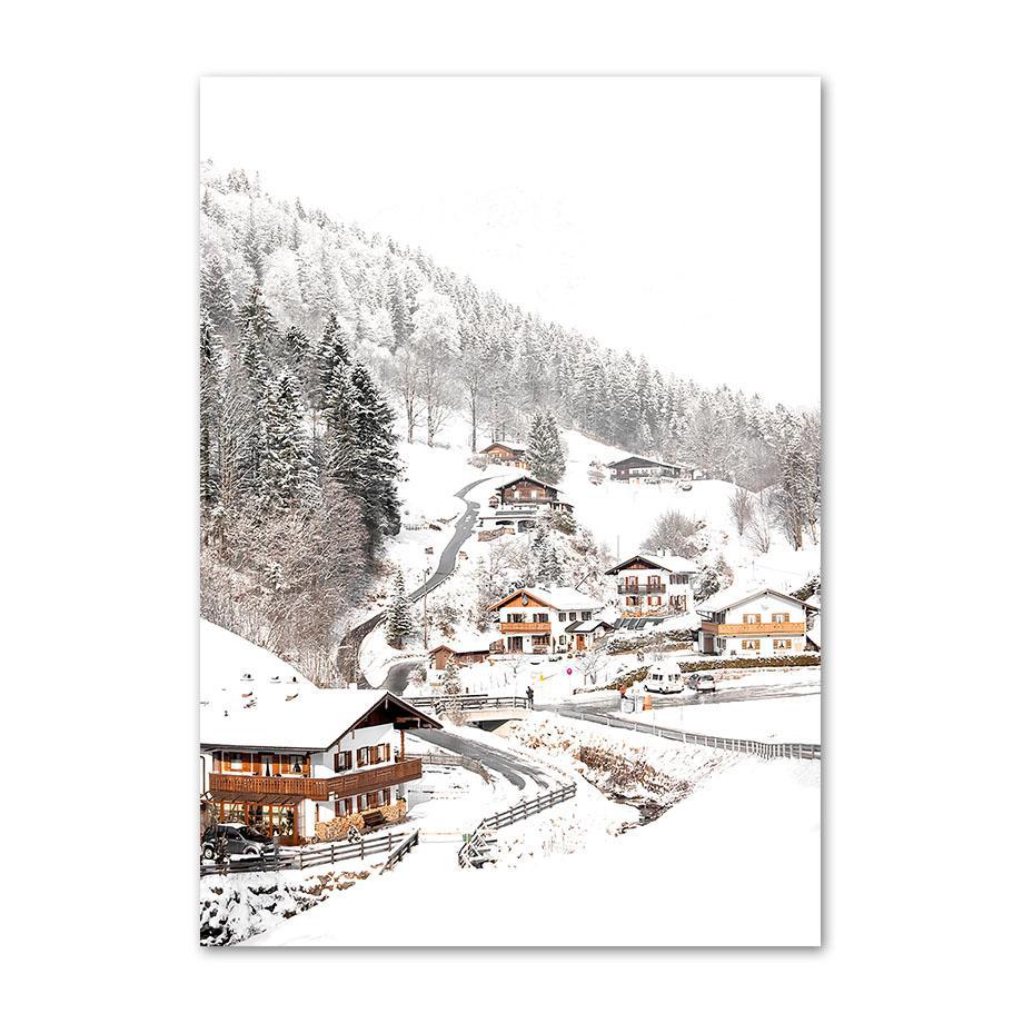 Snow Mountain Deer Squirrel Sheep Pine Leaf Road Wall Art Canvas Painting Posters And Prints Wall Pictures For Living Room Decor
