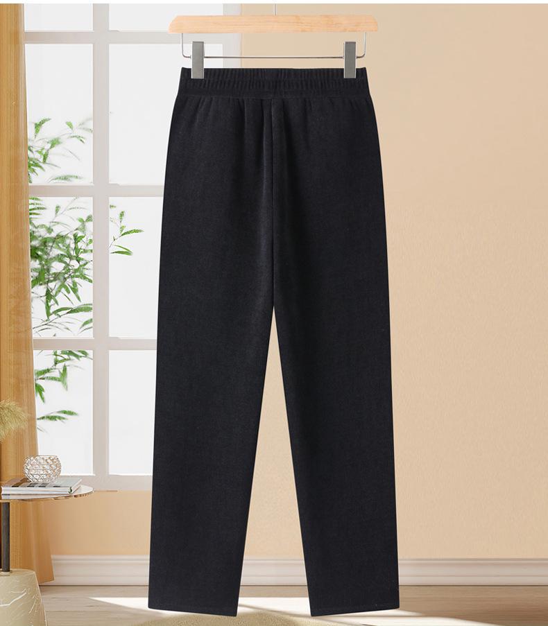 Mom's Velvet Winter Straight-Leg Elastic Waist Pants - Thick, Slimming, Versatile, Long, Deep Crotch for Grandma