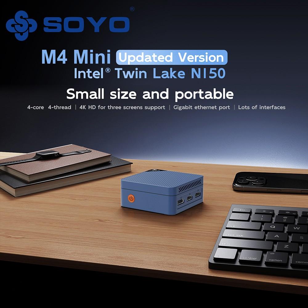 SOYO M4 Mini Mini-PC, Intel N150 4 Kerne Max 3,6 GHz, 12 GB LPDDR5 RAM 512 GB SSD, 2*HDMI + DP 4K Triple-Display