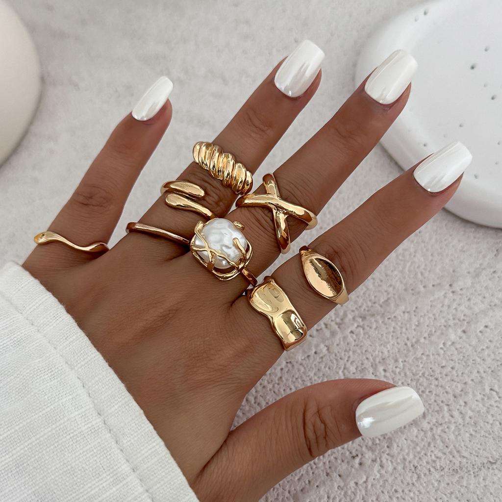 Landscape Water Droplets Hug Open Ring, Liquid Metal Pleated Irregular Crossed Ring
