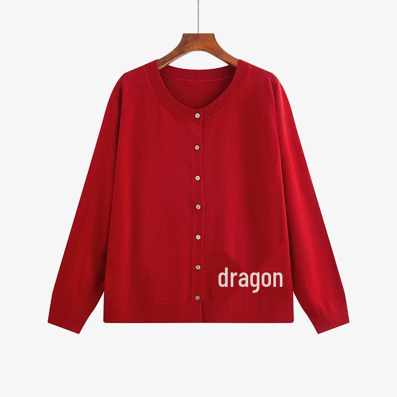 Plus Size Women's Round Neck Jacquard Cardigan - 2026 Spring Style Puppy Design