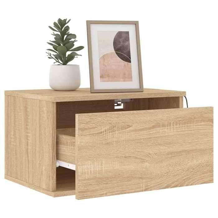 Wall-mounted Bedside Table - Maison Exclusive - Sonoma Oak - Integrated RGB LED - Set of 2