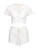 Sexy Knit Beach Swimsuit Cover Up Set 2025 Summer Women Cut Out Lapel V Neck Short Sleeve Top Lace-up Mini Shorts Two-piece K202