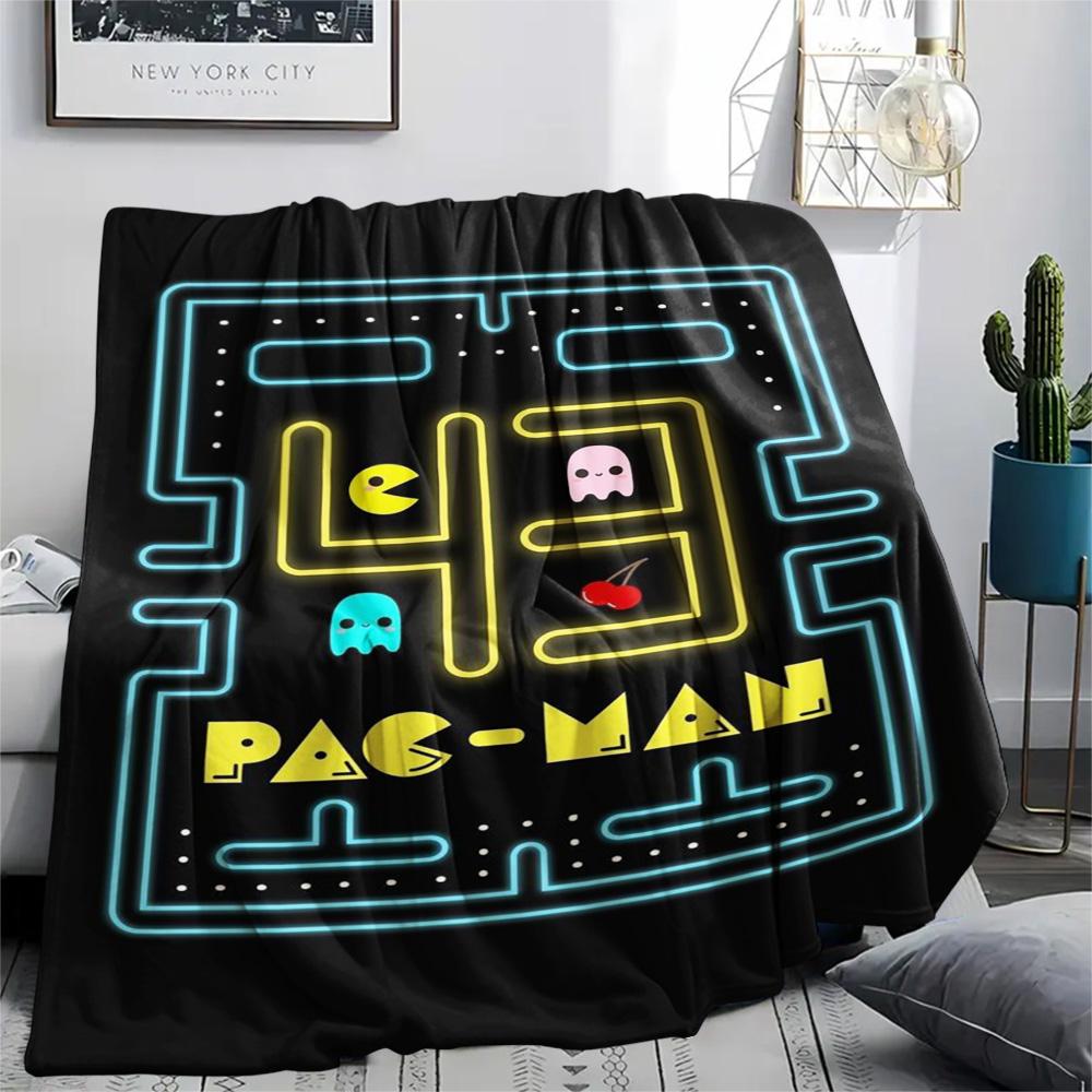 1PC Pac-Man Patterned Flannel Blanket Suitable For All Seasons for Home Decor Warmth and Comfort Gifts Holiday Present