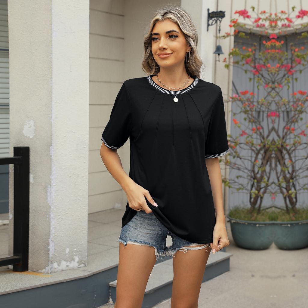 Women's Clothing Spring and Summer New Tops Loose Threaded T-shirt Ladies Round Neck Short Sleeve T-shirt