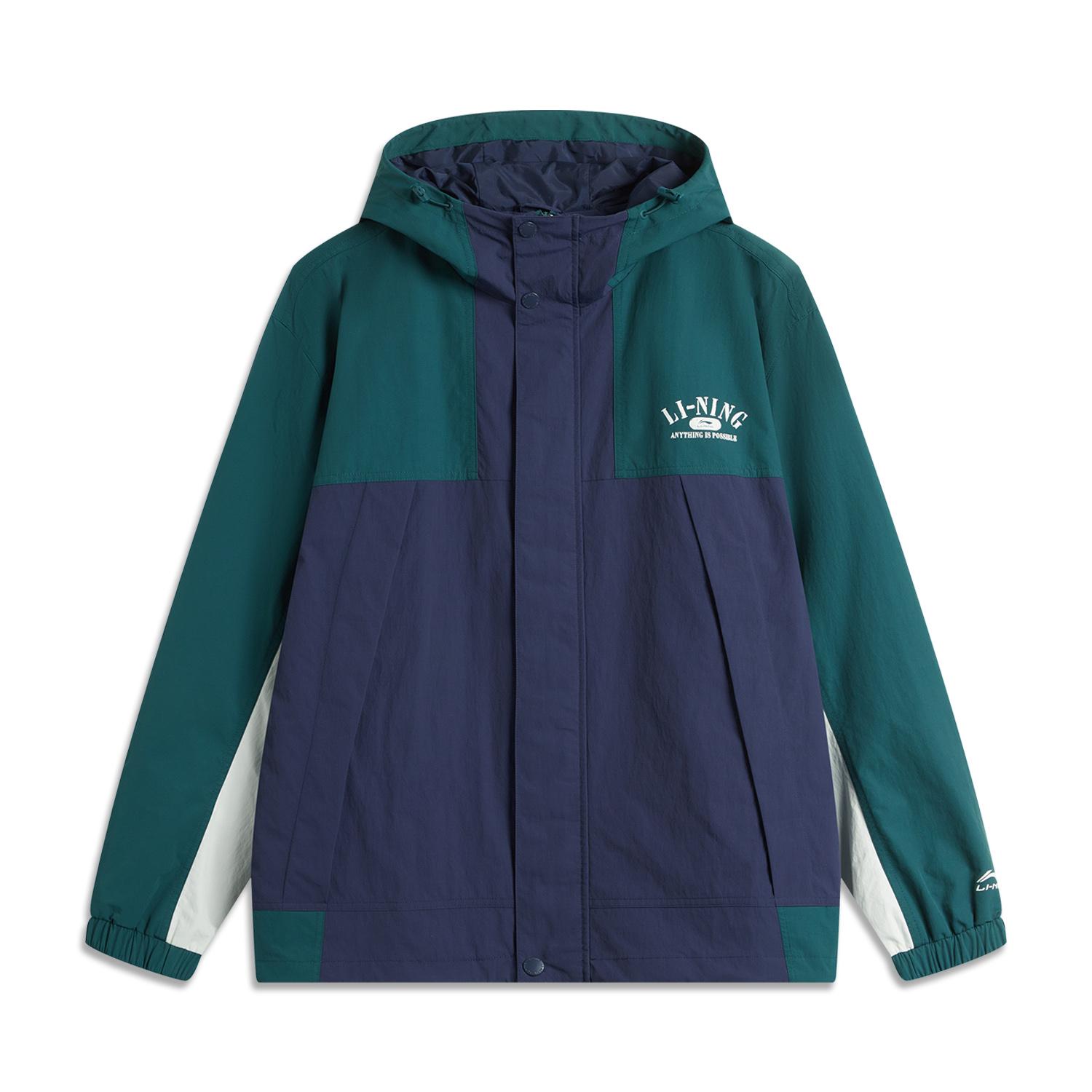Li-Ning AFDU927-1 Unisex Lotus Leaf Water-Repellent Color-Block Hooded Windbreaker L