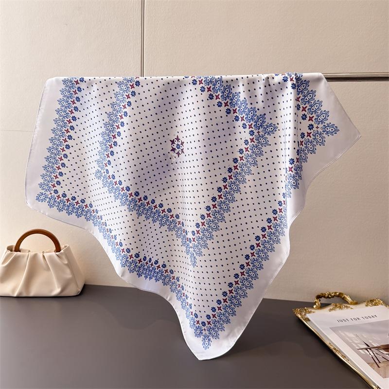 Border floral small square scarf high-end print imitation silk scarf shawl square scarf neck scarf headscarf scarf for women