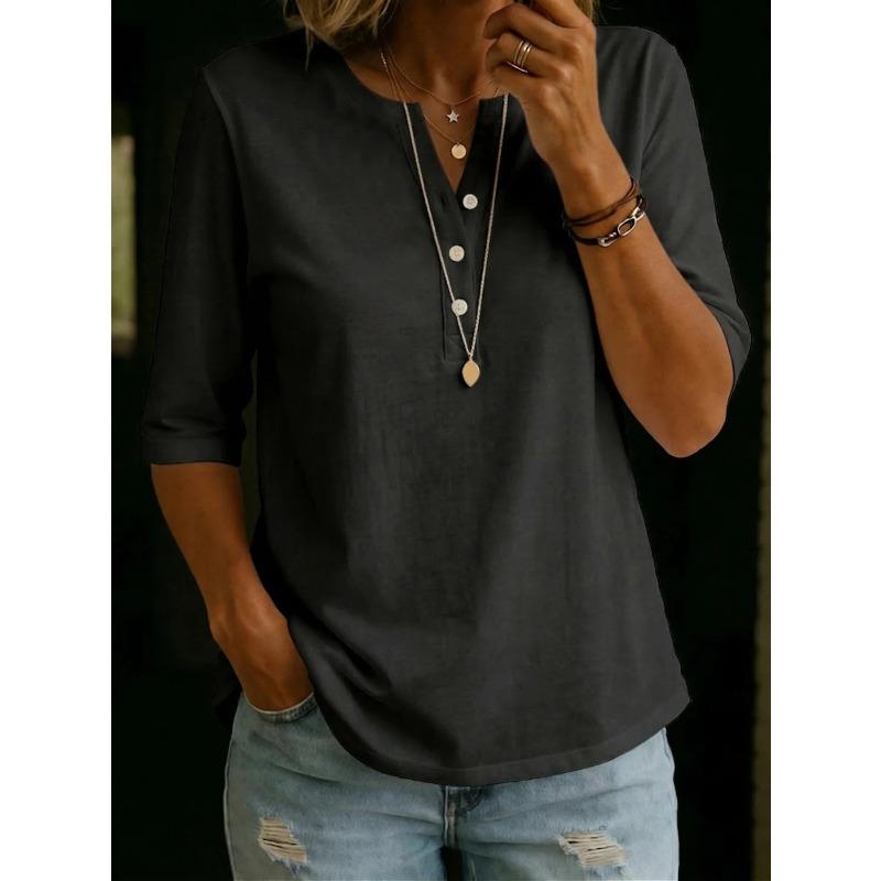 JPNTKY Women's Fashion Casual Solid Color Print Short Sleeve V Neck Blouses & Shirts