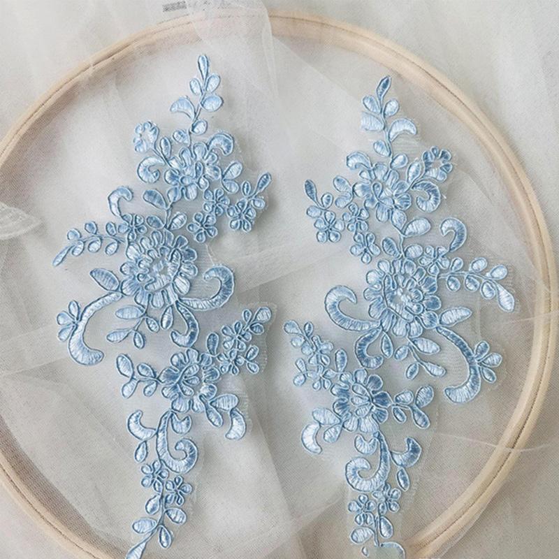 Lace Applique Sew on Patch Fabric 1Pair Embroidery Flower Exquisite Trim Patches Crafts Stickers Bag Gown Decoration Wholesale