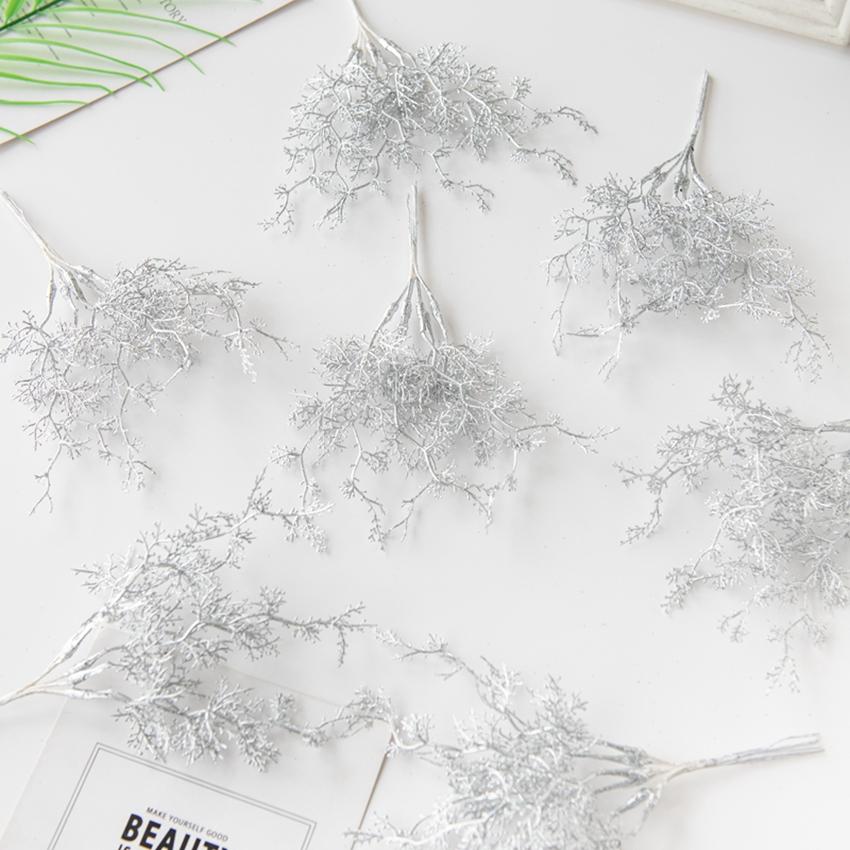 6Pcs Artificial Plants Golden Silvery Fake Branch For Christmas Tree Accessory Home Wedding Arch Decoration Candy Box Scrapbook