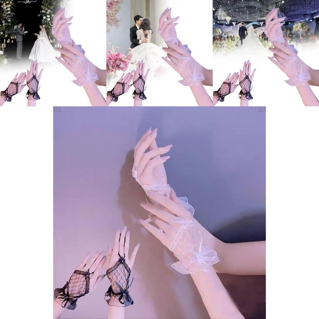 Stylish Short Mesh Gloves For Bride's Wedding Attire And Daily Wear In Soft White