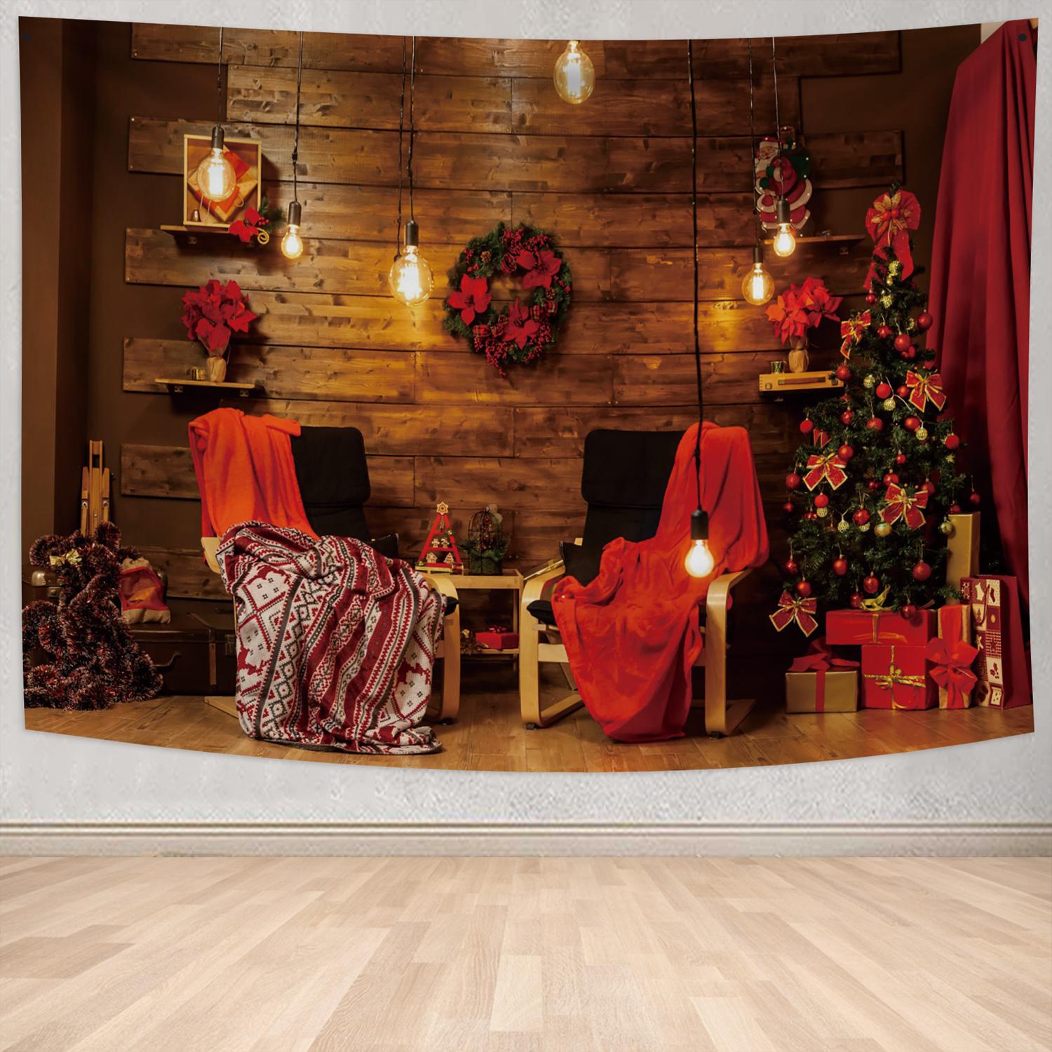 С Рождеством Санта-Клаус камин Рождественский подарок принт дома гостиная спальня — фото 14