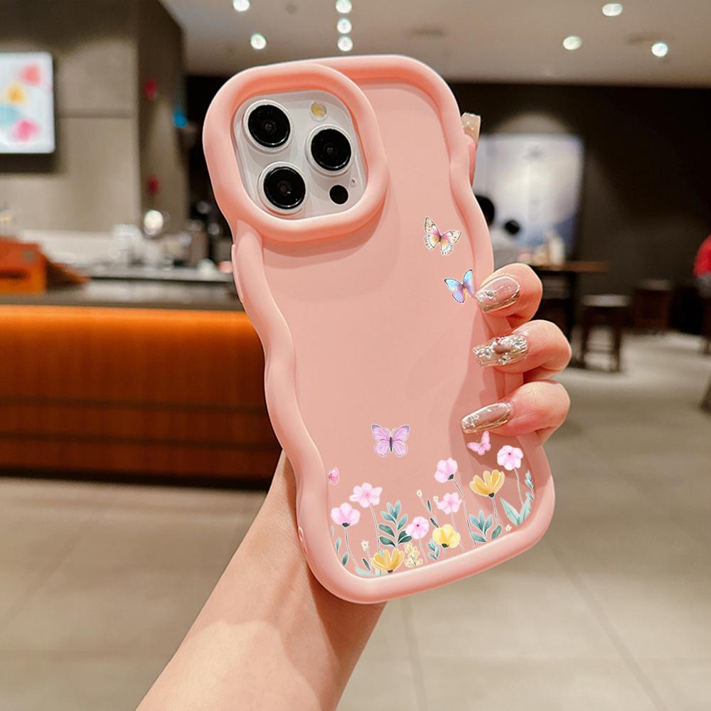 N86 Mały świeży kwiat motyl Macaron Falista krawędź etui na telefony iPhone 16 Pro Max Samsung S24 Plus S23 Ultra Xiaomi Redmi Note 13 etui odporne na wstrząsy