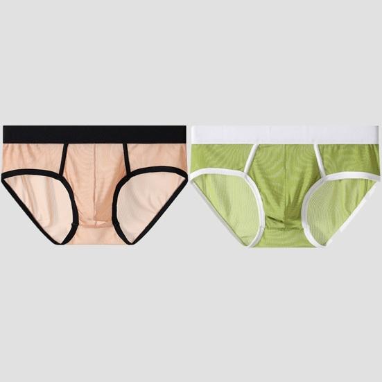 Men Briefs Low Waist Thin Yarn Breathable Panties Perspective Mesh Solid Color Design Elastic Men Underwear