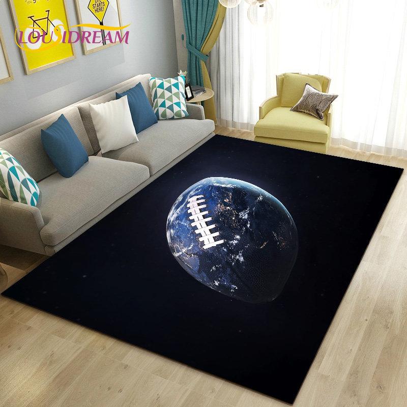 Amerikanisches Footballfeld Rugby Bereichsteppich Groß, Teppich für Wohnzimmer Schlafzimmer Sofa Fußmatte Dekoration, Rutschfeste Bodenmatte 3D