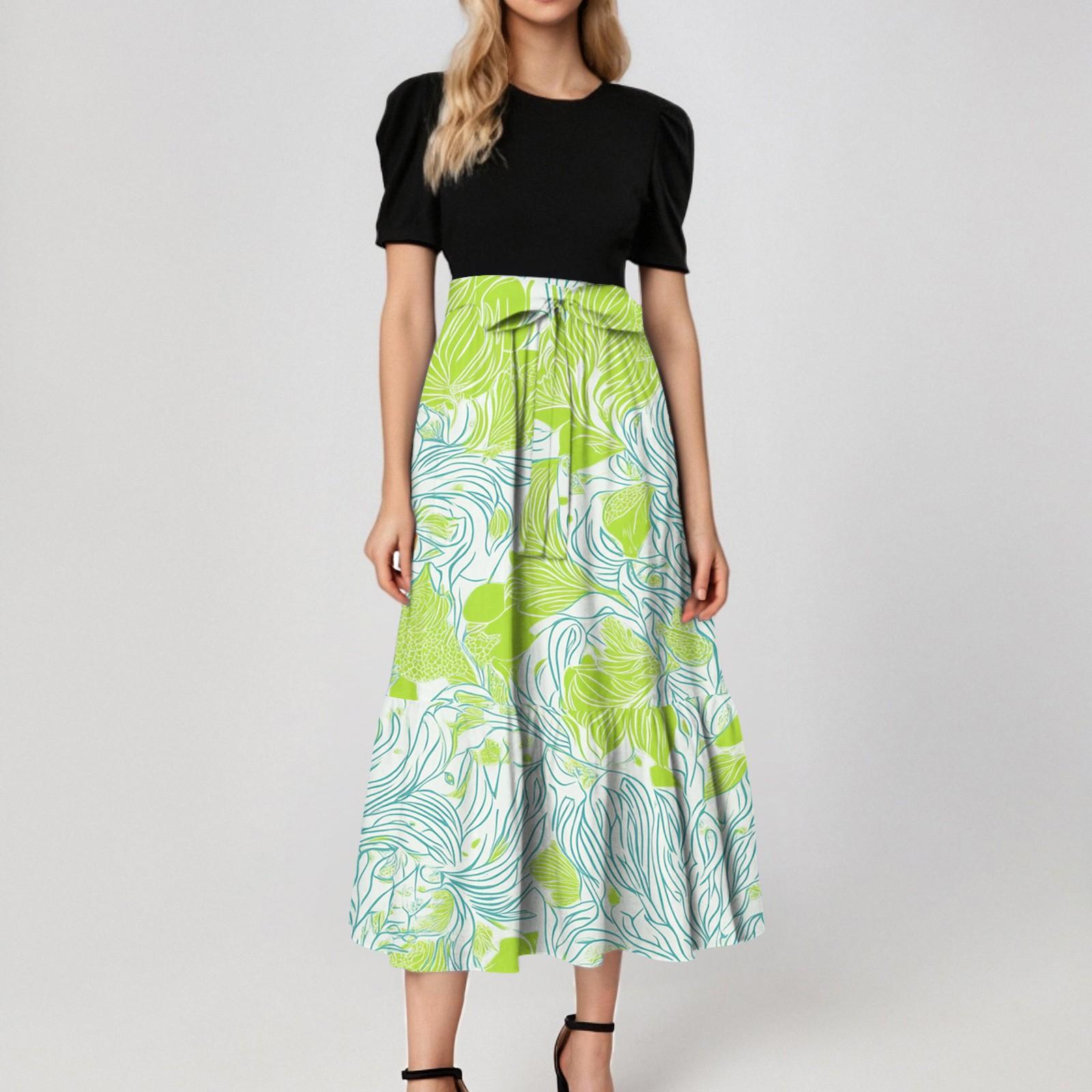 

Женское модное повседневное платье с коротким рукавом и круглым вырезом с цветочной вышивкой, элегантное, темпераментное XL зелёный