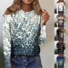 Women's Fashion Casual Long Sleeve Print Round Neck Pullover Top Blouse