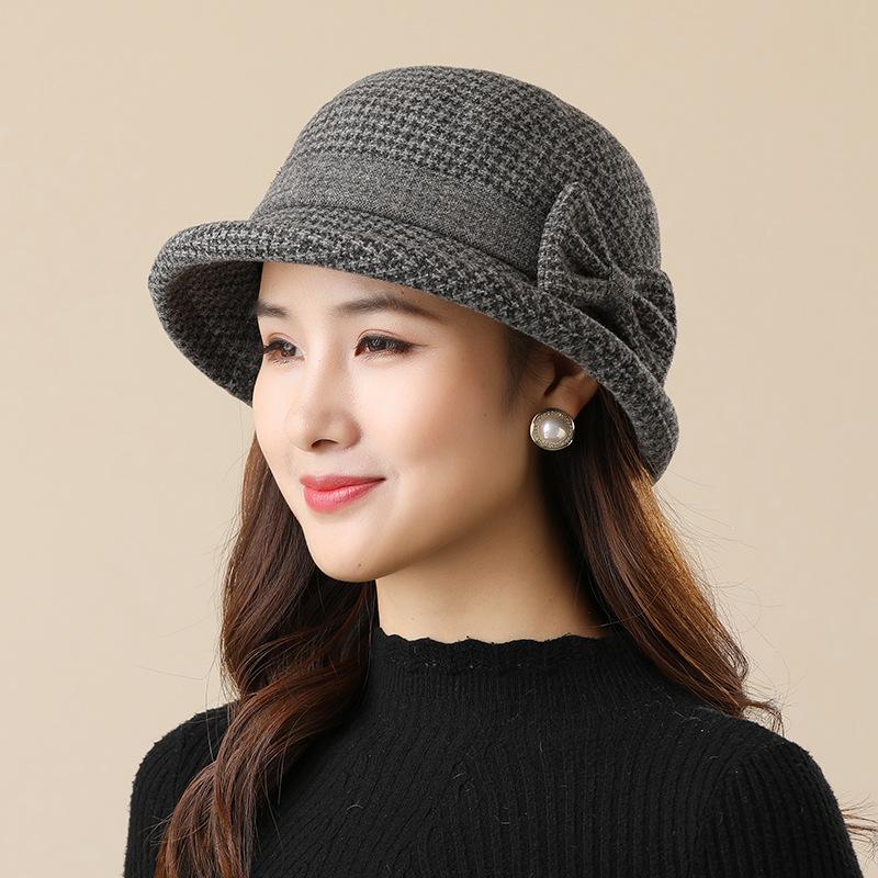 Middle-aged and Elderly Women's Autumn and Winter Hats, Warm Woolen Top Hats, Basin Hats, Spring and Autumn Leisure Bucket Hats