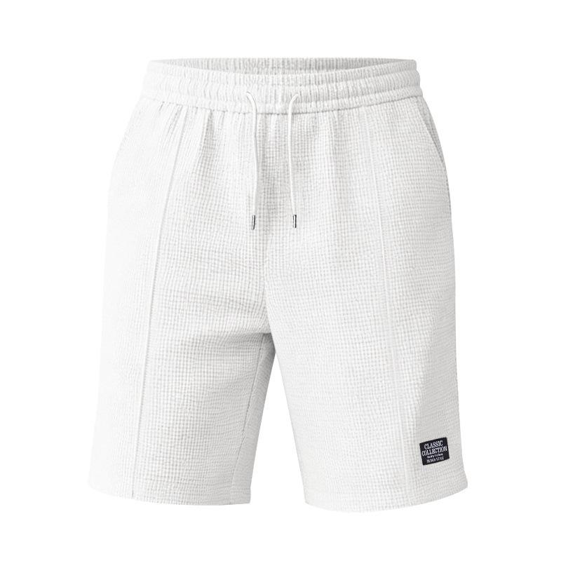 Herren Waffelstrick Kordelzug Taille Freizeitshorts Kleines Etikett Einfarbig Sport Shorts