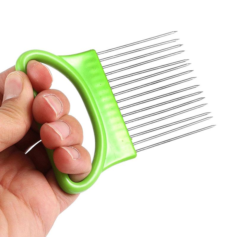 Stainless Steel Onion Needle Fork Vegetable Fruit Slicer Tomato Cutter Cutting Holder Kitchen Accessories Cutting Auxiliary Rack