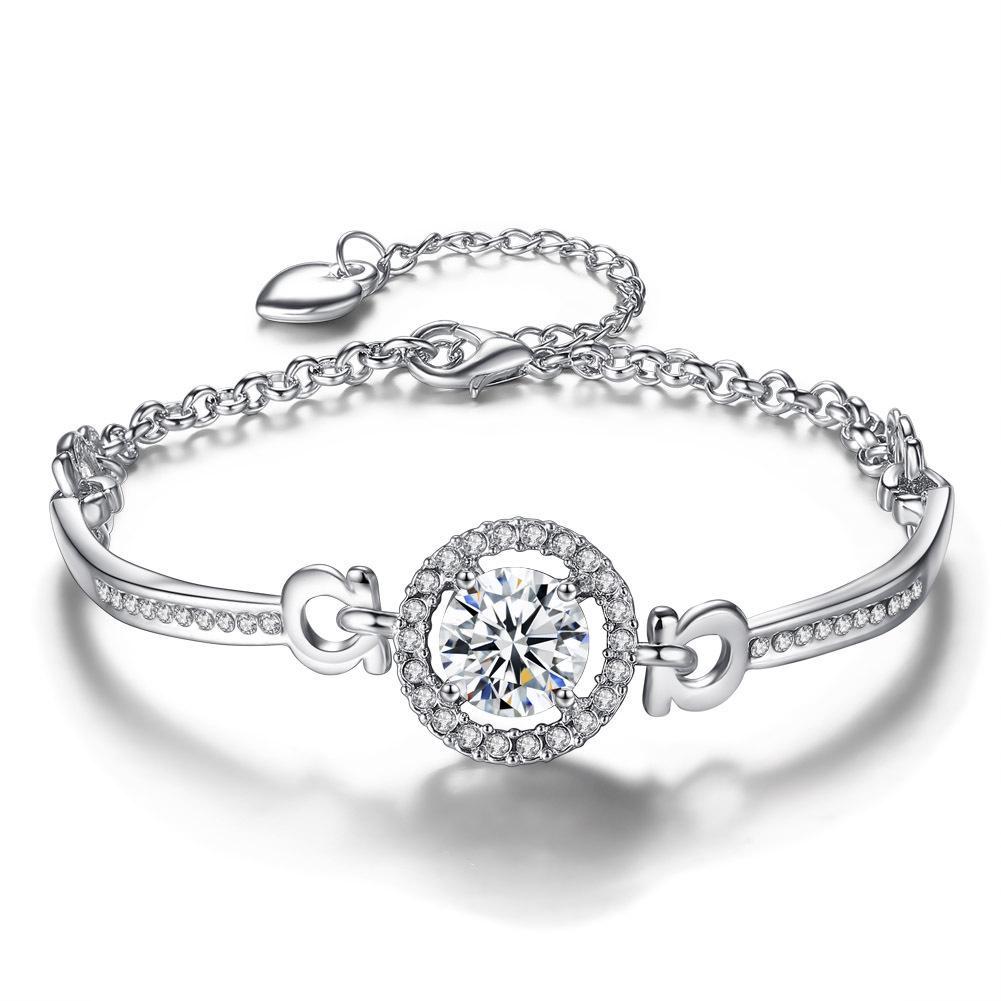 Elegant Zircon Gemstones Button Bangle Bracelet In Stainless Steel For Stylish Girls