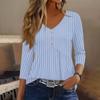 Women’s 3/4 Sleeve V Neck Button Decor Top with Geometric Print Casual Loose Fit Blouse for Daily Wear
