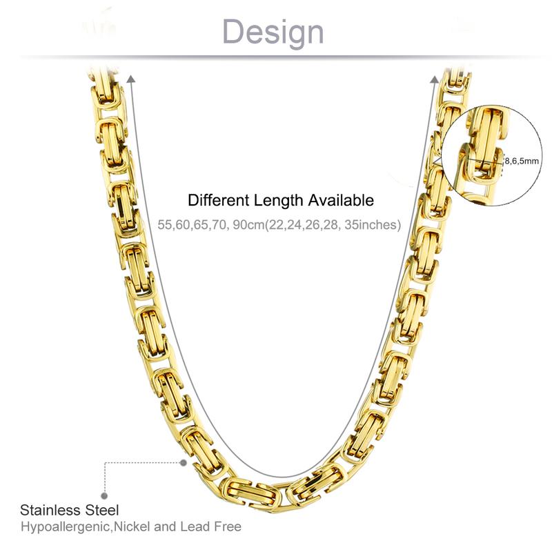 HipHop Chain Box Byzantine Stainless Steel Chain Necklace Men Jewelry Erkek Kolye Strong Heavy Long 55-90cm Chains NZ022