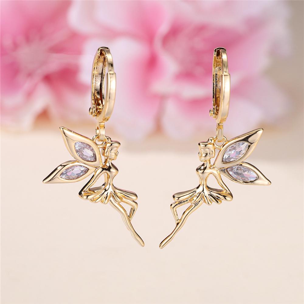 

Dainty Female White Fairy Zircon Stone Hoop Earrings Unique Gold Color Girlfriend Gifts Party Jewelry For Women