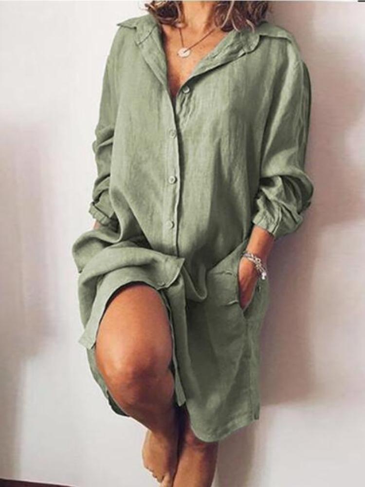 New 2026 Spring/Summer EBay Best Sellers: Loose-fitting, Double-pocket, Long-sleeved, Pure-color Women's Long Shirt
