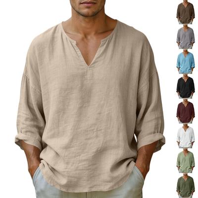 Men's Loose Fit Linen V Neck Casual Shirt Long Sleeve Lightweight Breathable Summer Top