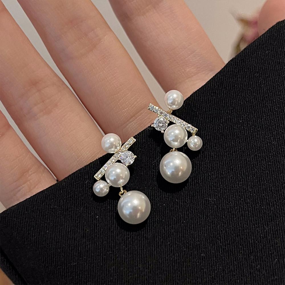 17KM Elegant Artificial Pearl Cross Earrings for Women Korean Gold Zircon Stud Earring Fashion Jewelry Accessories