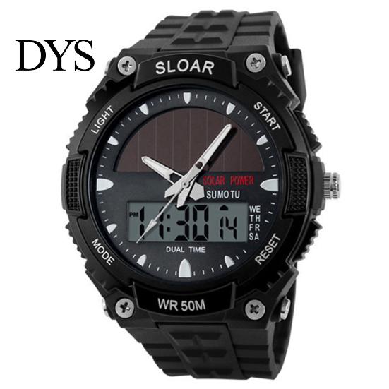 Men Watch Solar Powered Alarm ABS Water Resistant Waterproof Digital Analog for Sports