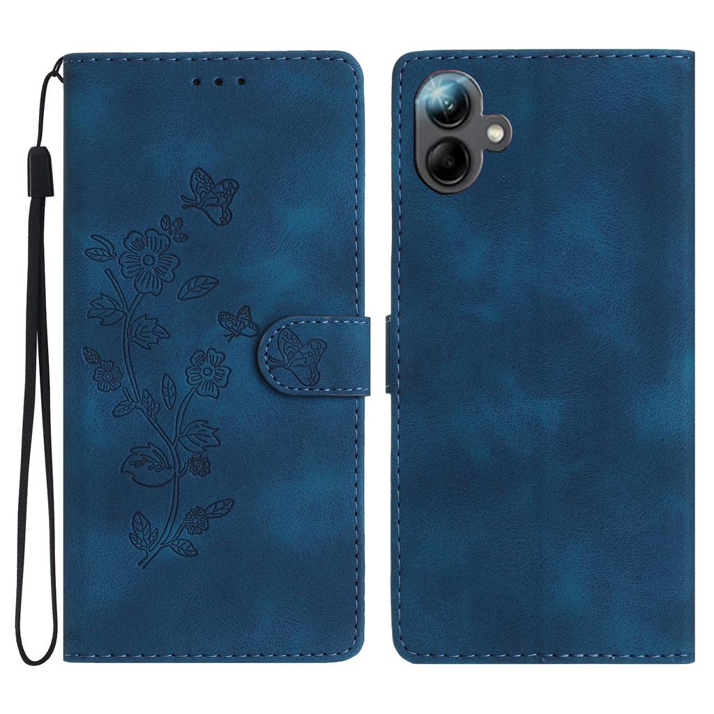 For Samsung Galaxy A06 4G Case Leather Imprinted Flower Phone Cover Wallet with Wrist Strap