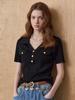 MAXZA Gold Button Open Collar V-Neck Rib Knit