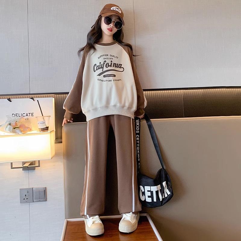 2023 Girls' Autumn Korean Sportswear Set: Letter-Printed Top & Trousers (Medium & Large)