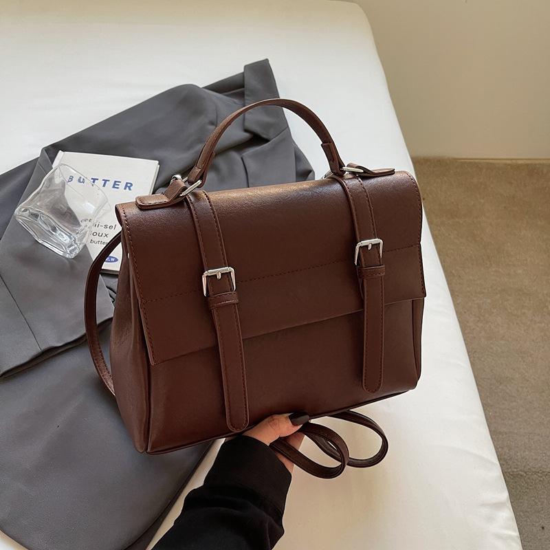 Retro College Style Large-capacity Handbag Women's 2025 Spring New Korean Version Solid Color Backpack Texture Messenger Bag