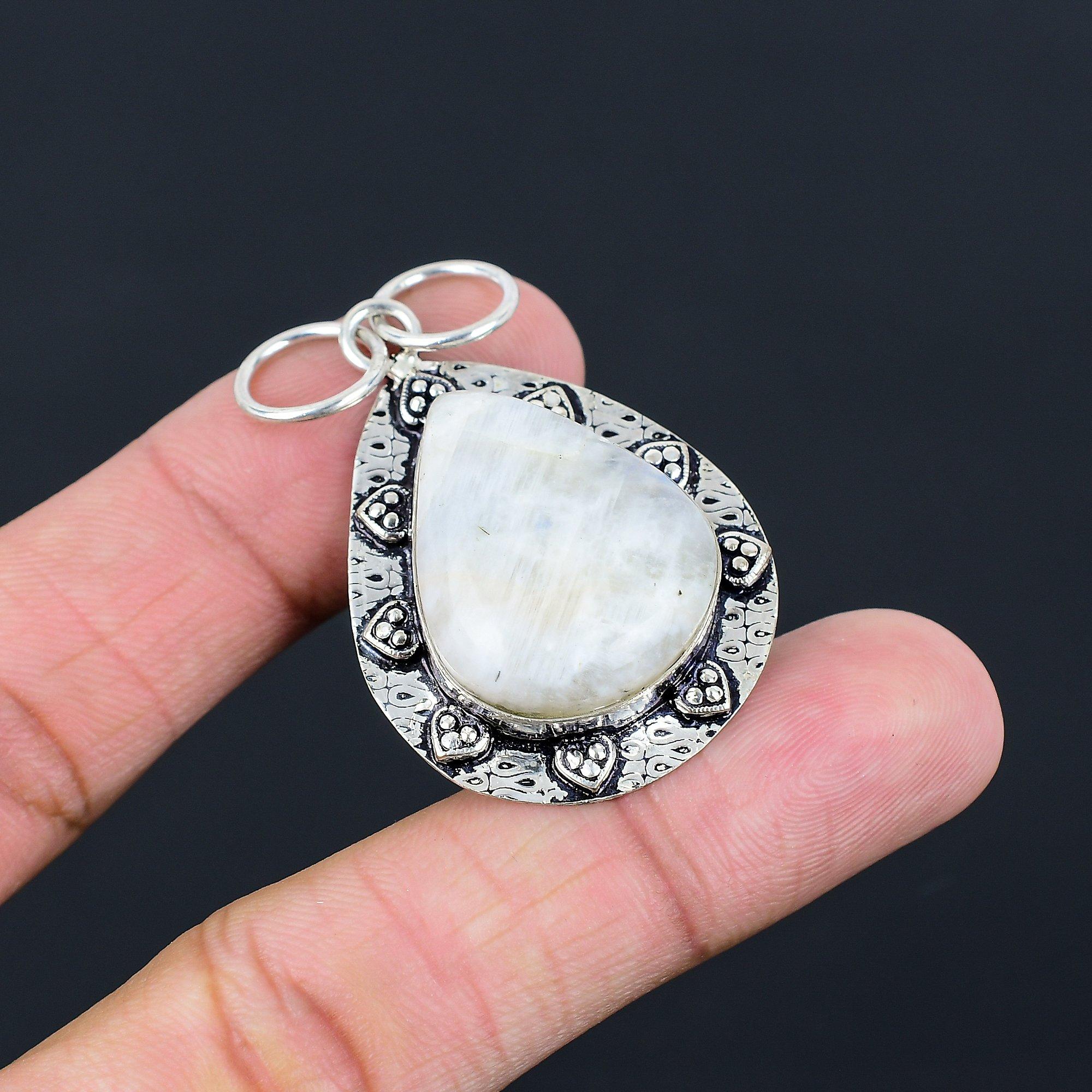 Mothers day Deal 925 Silver Rainbow Moonstone Gemstone Handmade Birthday Pendant