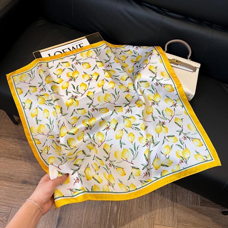 Silk scarf women's spring and autumn decoration versatile ins simple style striped square scarf streamer simulation silk fashion scarf scarf scarf