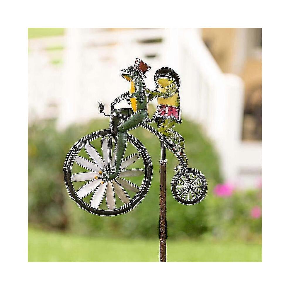 (Frog) Vintage Bicycle Metal Wind Spinner - Garden Yard Lawn Decoration