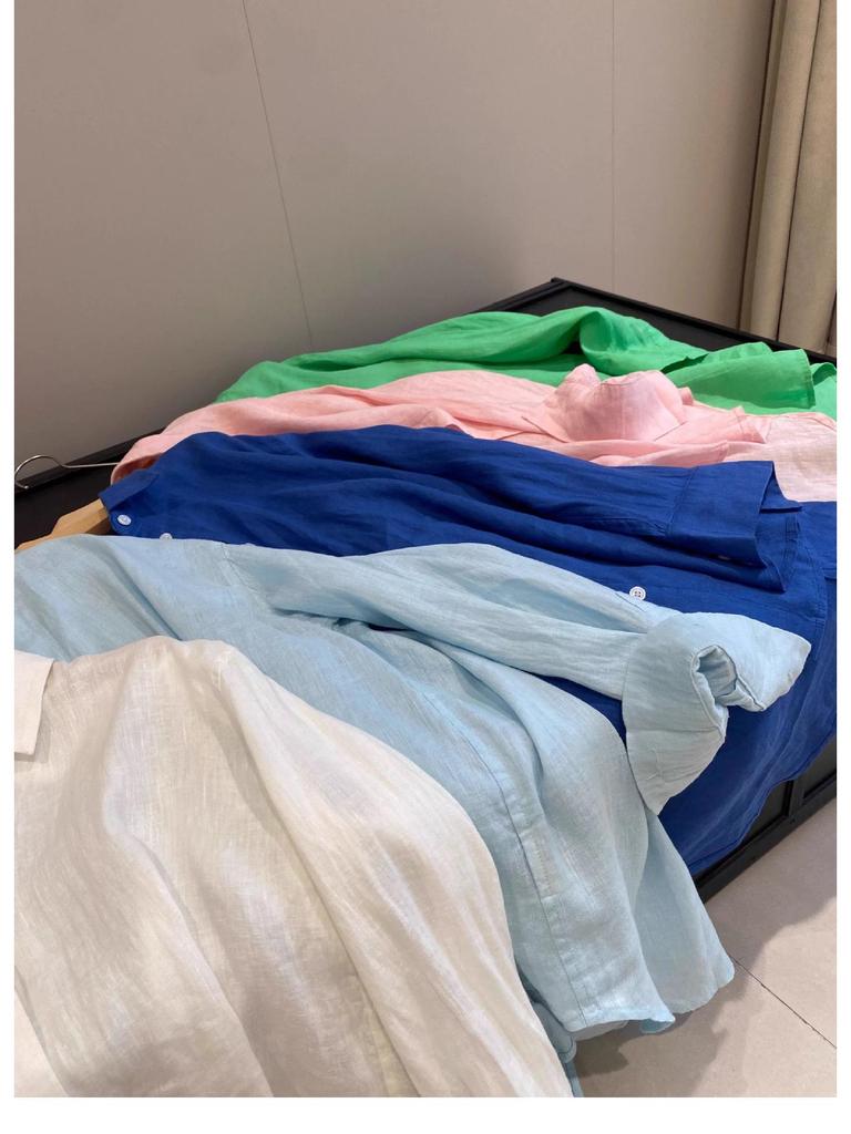 Hochwertiges Französisches Weißes Baumwoll-Leinenhemd für Damen – Sommer Lockerer Schnitt, Langarm, Sonnenschutz, Old Money Stil.